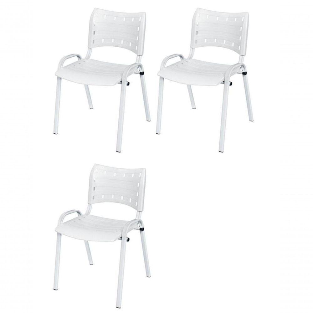 Cadeira Iso Base Branco Escola, Escritório Branco - Kit 3 Un - 1