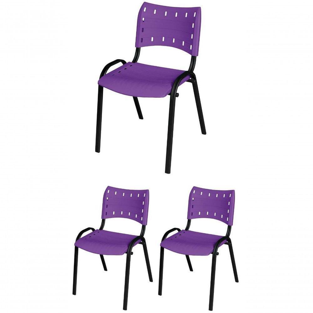 Cadeira Iso Base Preto Escola, Escritório Violeta - Kit 3 Un - 1