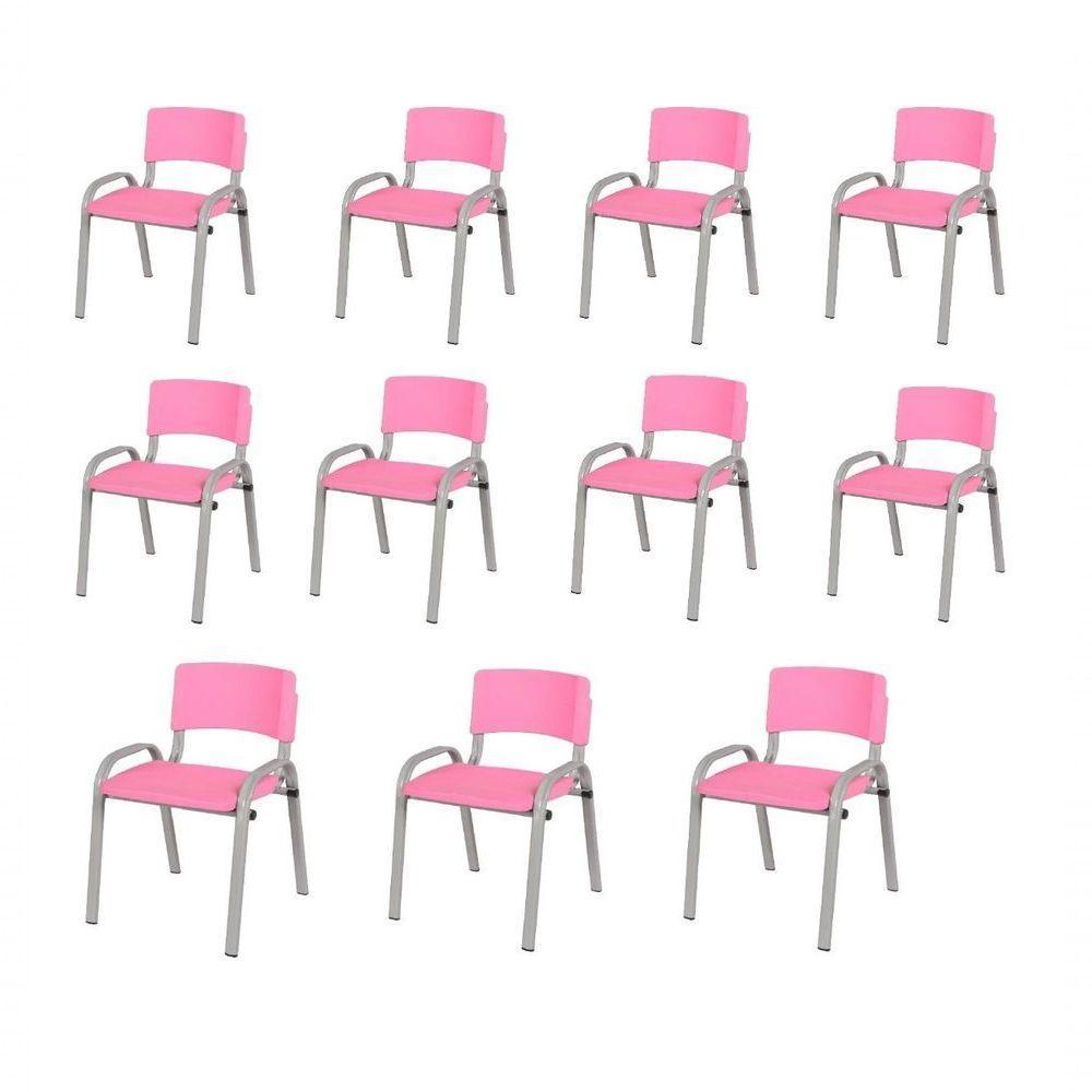 Kit 11 Cadeira Iso Infantil Creche, Escola Base Cinza Rosa - 1