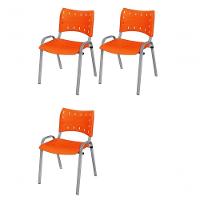 Cadeira Iso Base Cinza Escola, Escritório Laranja - Kit 3 Un - 1