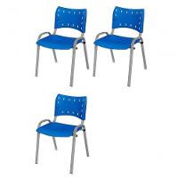 Cadeira Iso Base Cinza Escola, Escritório Azul - Kit 3 Un - 1