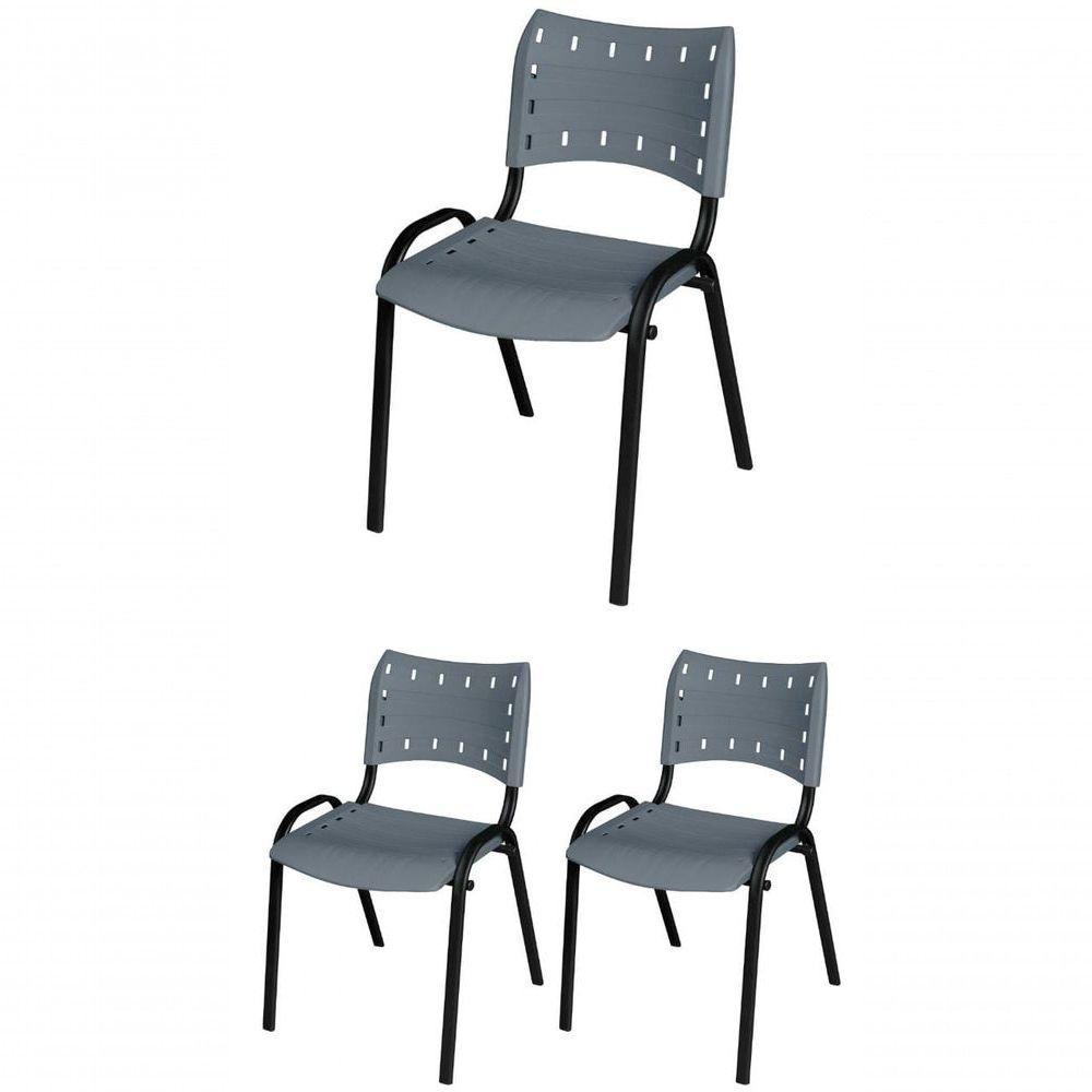 Cadeira Iso Base Preto Escola, Escritório Cinza - Kit 3 Un - 1