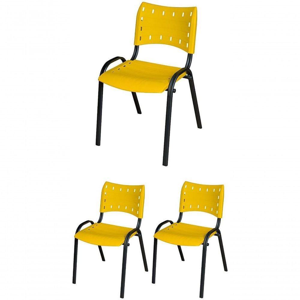 Cadeira Iso Base Preto Escola, Escritório Amarelo - Kit 3 Un - 1
