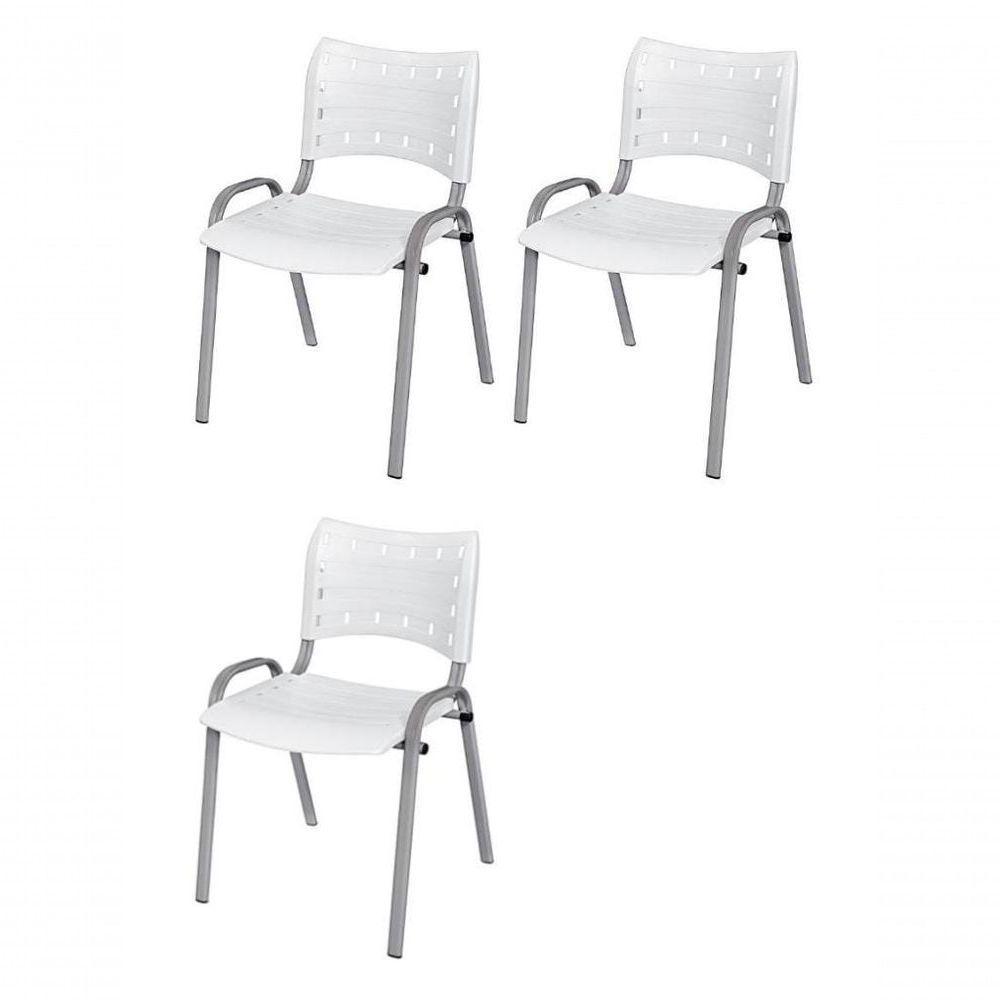 Cadeira Iso Base Cinza Escola, Escritório Branco - Kit 3 Un - 1