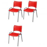 Cadeira Iso Base Cinza Escola, Escritório Vermelho Kit 3 Un - 1