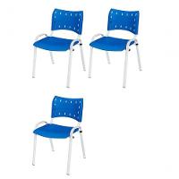 Cadeira Iso Base Branco Escola, Escritório Azul - Kit 3 Un - 1