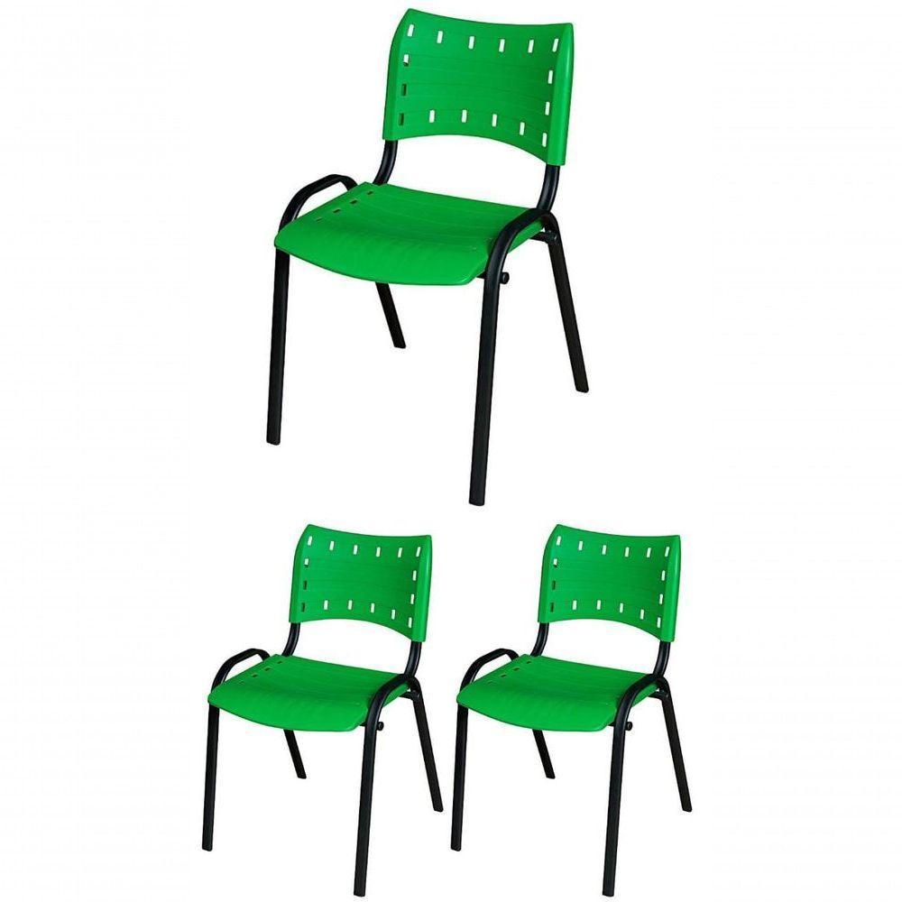 Cadeira Iso Base Preto Escola, Escritório Verde Kit 3 Un - 1