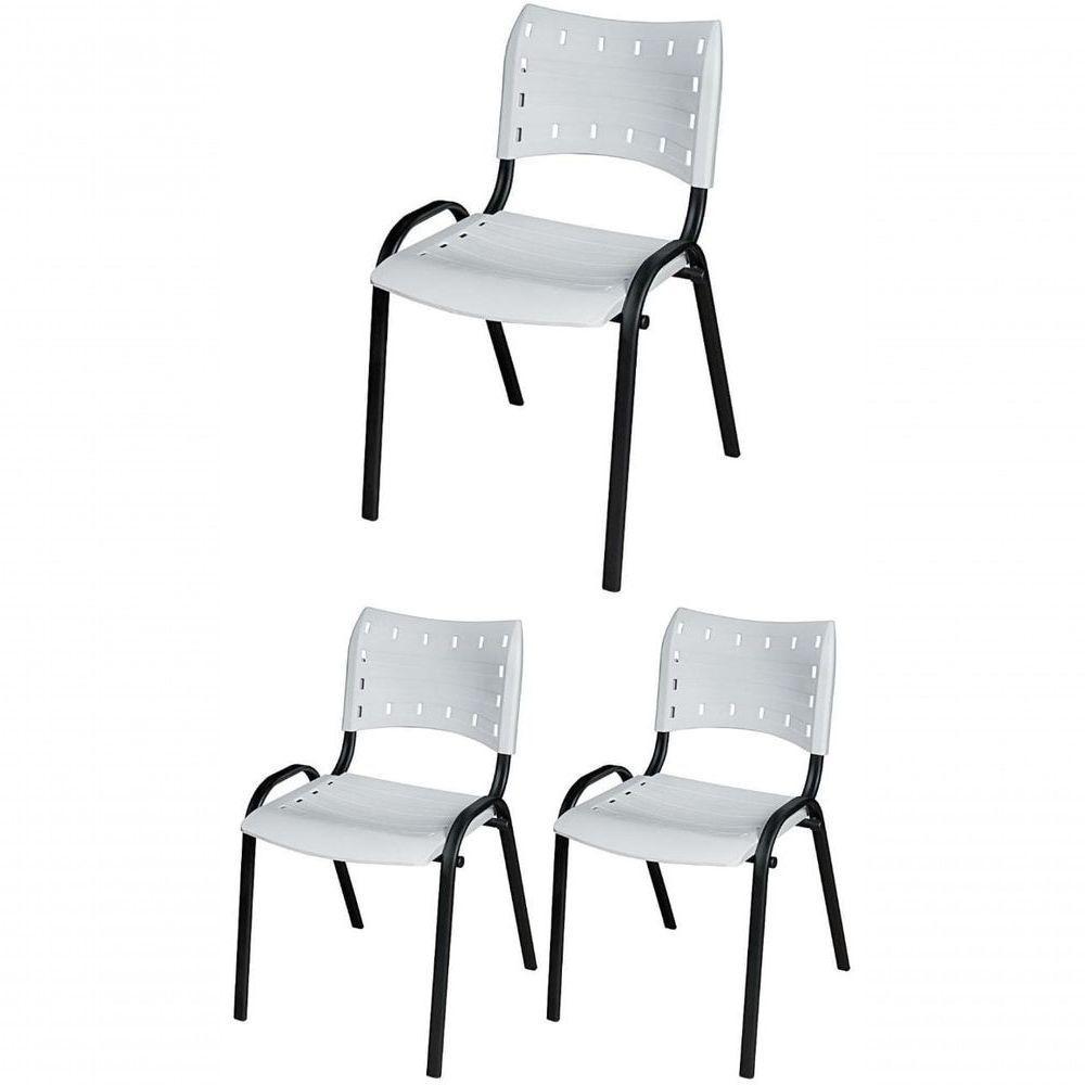 Cadeira Iso Base Preto Escola, Escritório Branco - Kit 3 Un - 1
