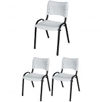Cadeira Iso Base Preto Escola, Escritório Branco - Kit 3 Un - 1