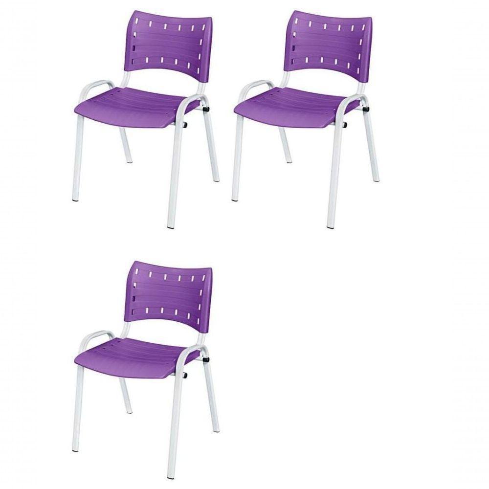 Cadeira Iso Base Branco Escola, Escritório Violeta Kit 3 Un - 1