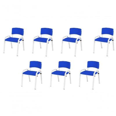 Kit 7 Cadeira Iso Infantil Creche, Escola Base Branco Azul