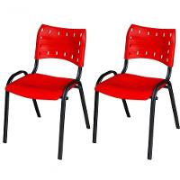 Cadeira Iso Base Preto Escola, Escritório Vermelho- Kit 2 Un - 1
