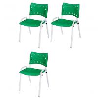 Cadeira Iso Base Branco Escola, Escritório Verde - Kit 3 Un - 1