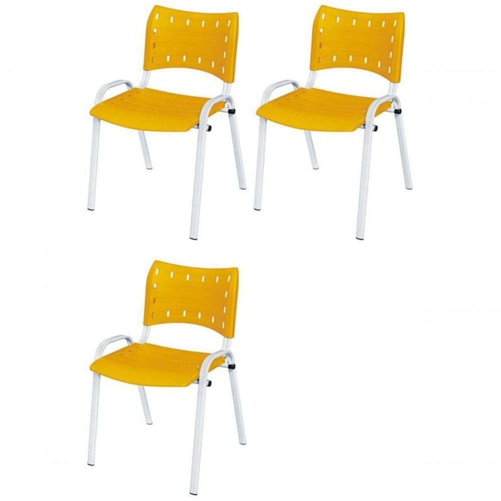 Cadeira Iso Base Branco Escola, Escritório Amarelo Kit 3 Un - 1