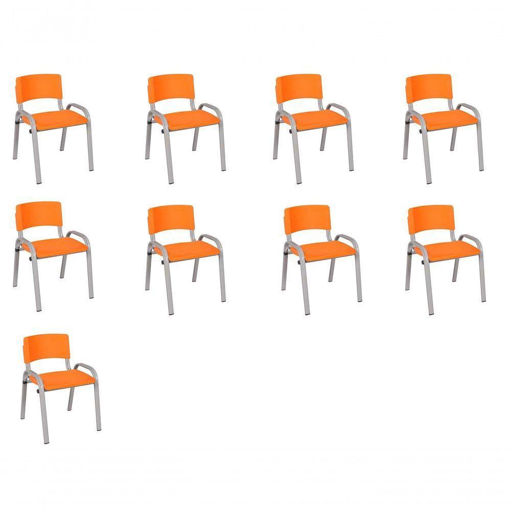 Kit 9 Cadeira Iso Infantil Creche, Escola Base Cinza Laranja - 1