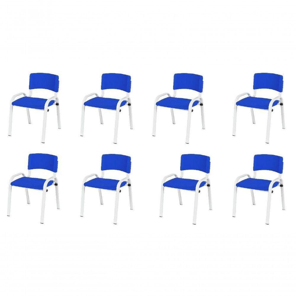 Kit 8 Cadeira Iso Infantil Creche, Escola Base Branco Azul - 1