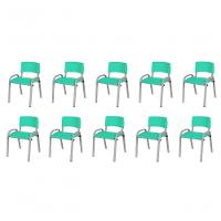 Kit 10 Cadeira Iso Infantil Creche, Escola Base Cinza Verde água - 1
