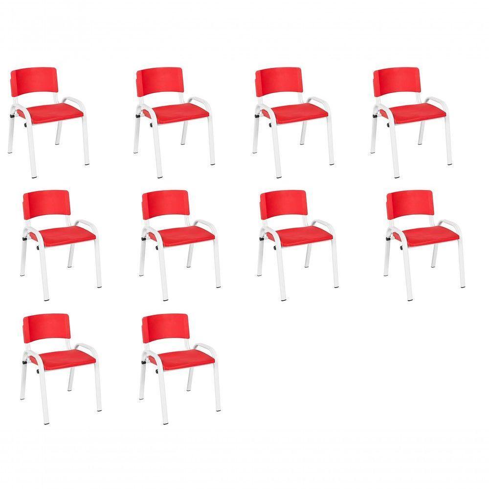 Kit 10 Cadeira Iso Infantil Creche, Escola Base Branco Vermelho - 1