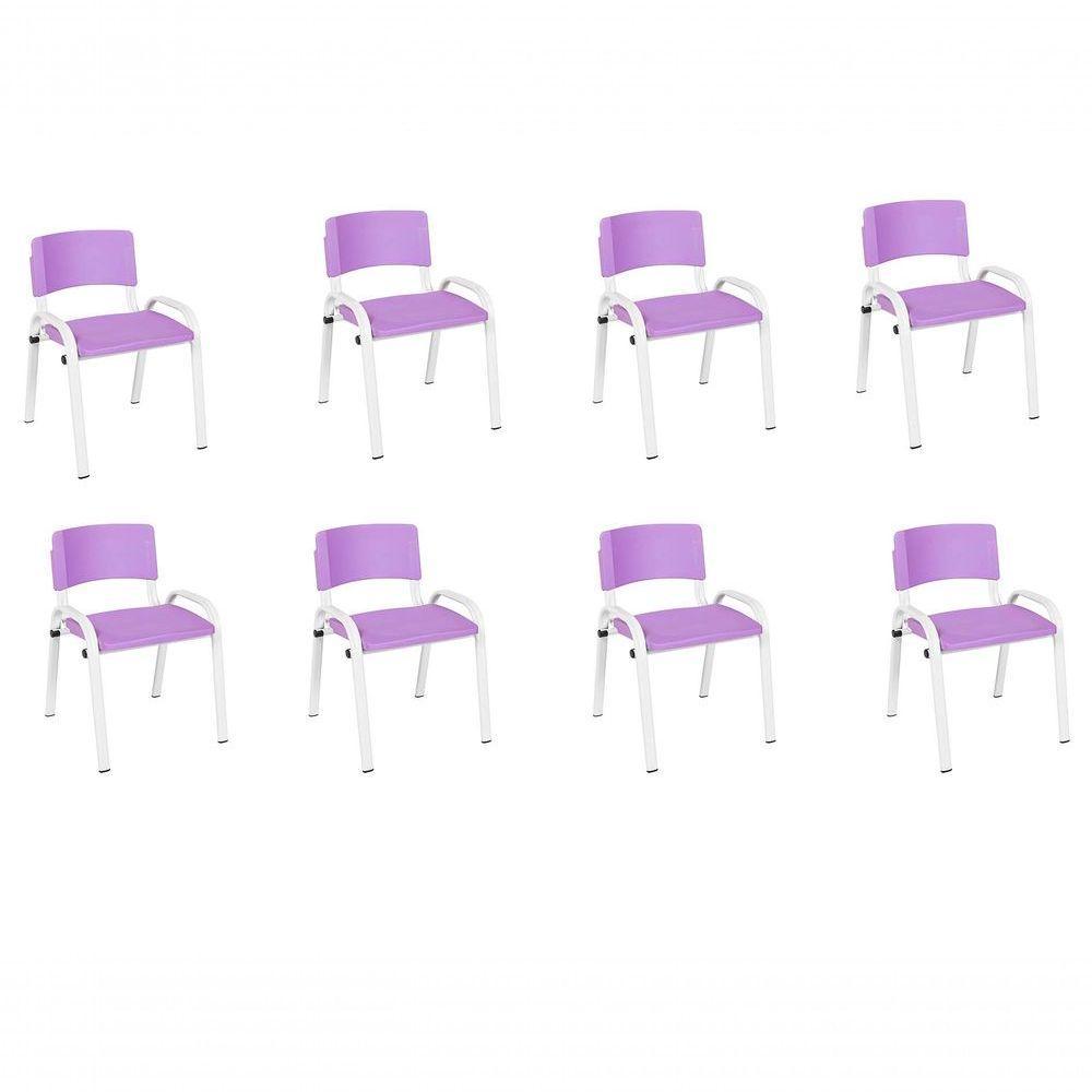 Kit 8 Cadeira Iso Infantil Creche, Escola Base Branco Lilas - 1