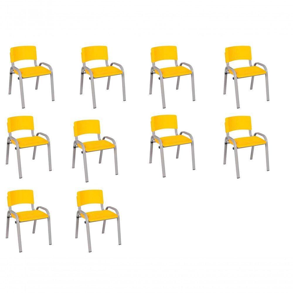 Kit 10 Cadeira Iso Infantil Creche, Escola Base Cinza Amarelo - 1