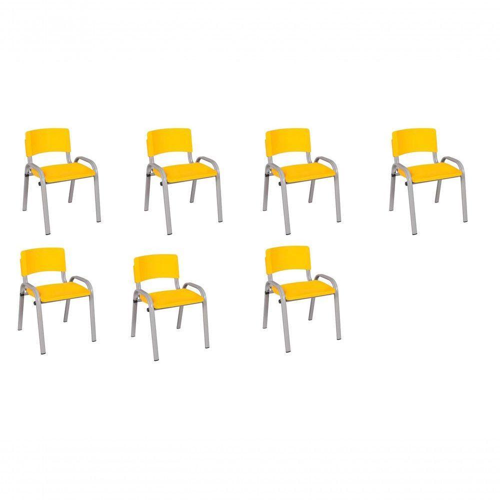 Kit 7 Cadeira Iso Infantil Creche, Escola Base Cinza Amarelo - 1