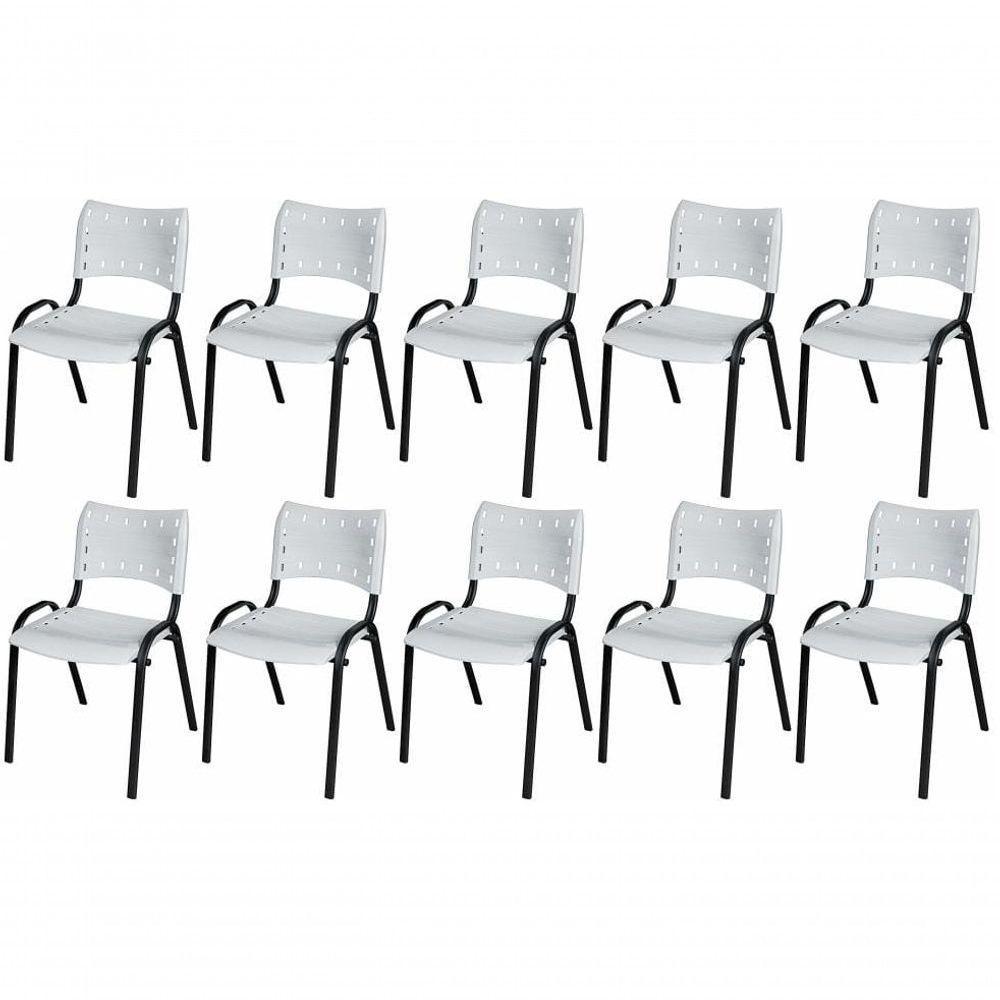 Cadeira Iso Base Preto Escola, Escritório Branco - Kit 10 Un - 1