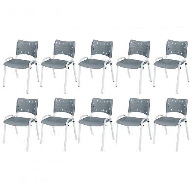 Cadeira Iso Base Branco Escola, Escritório Cinza Kit 10 Un