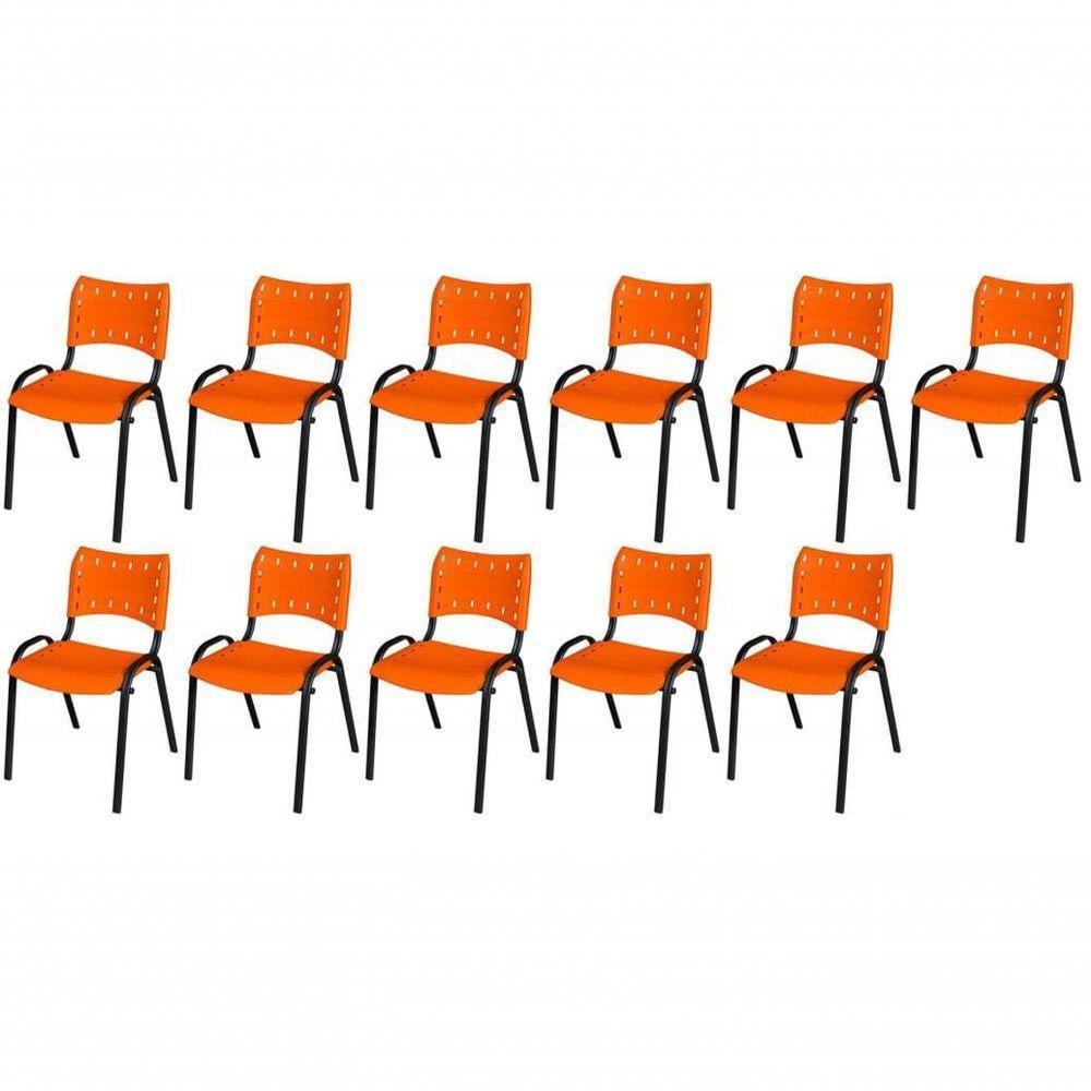 Cadeira Iso Base Preto Escola, Escritório Laranja Kit 11 Un - 1