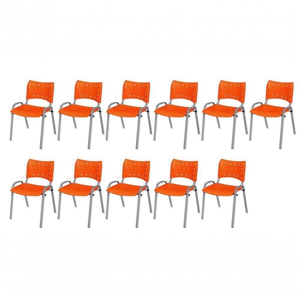 Cadeira Iso Base Cinza Escola, Escritório Laranja Kit 11 Un - 1