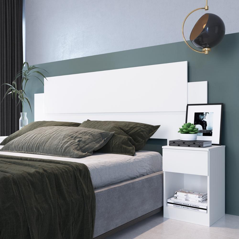 Cabeceira Com 2 Mesas De Apoio Garnet Decibal Branco - 1