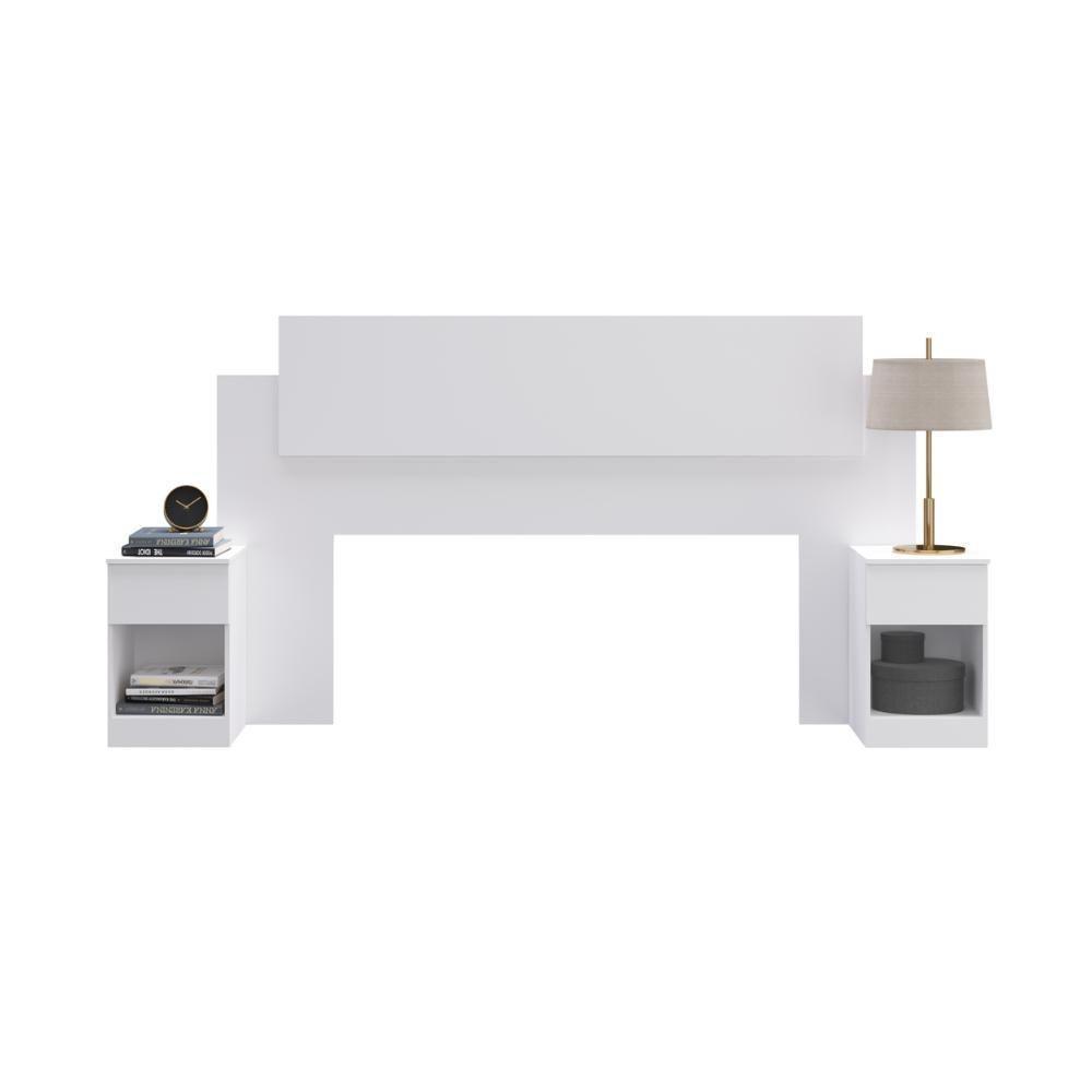 Cabeceira Com 2 Mesas De Apoio Garnet Decibal Branco - 3