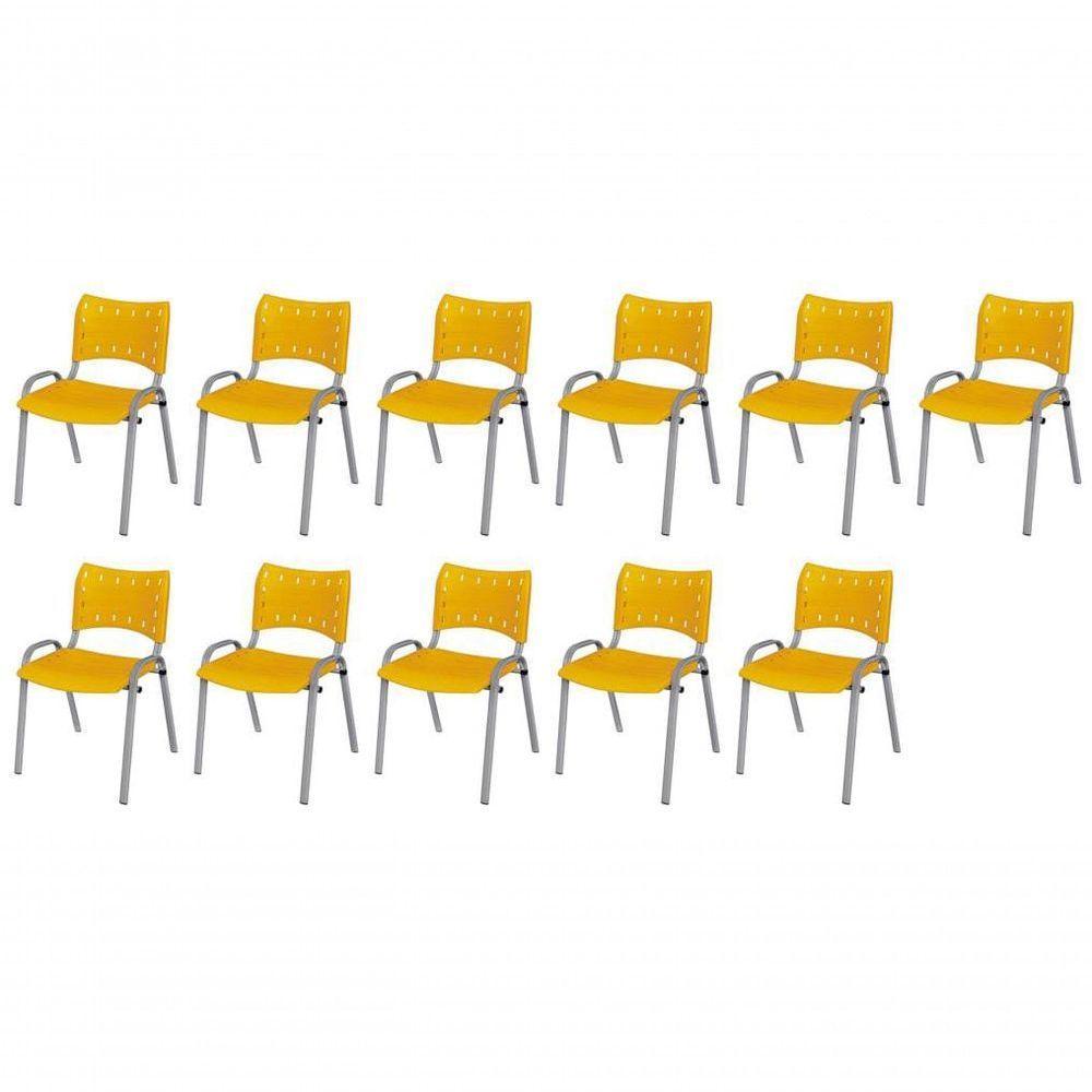 Cadeira Iso Base Cinza Escola, Escritório Amarelo Kit 11 Un - 1