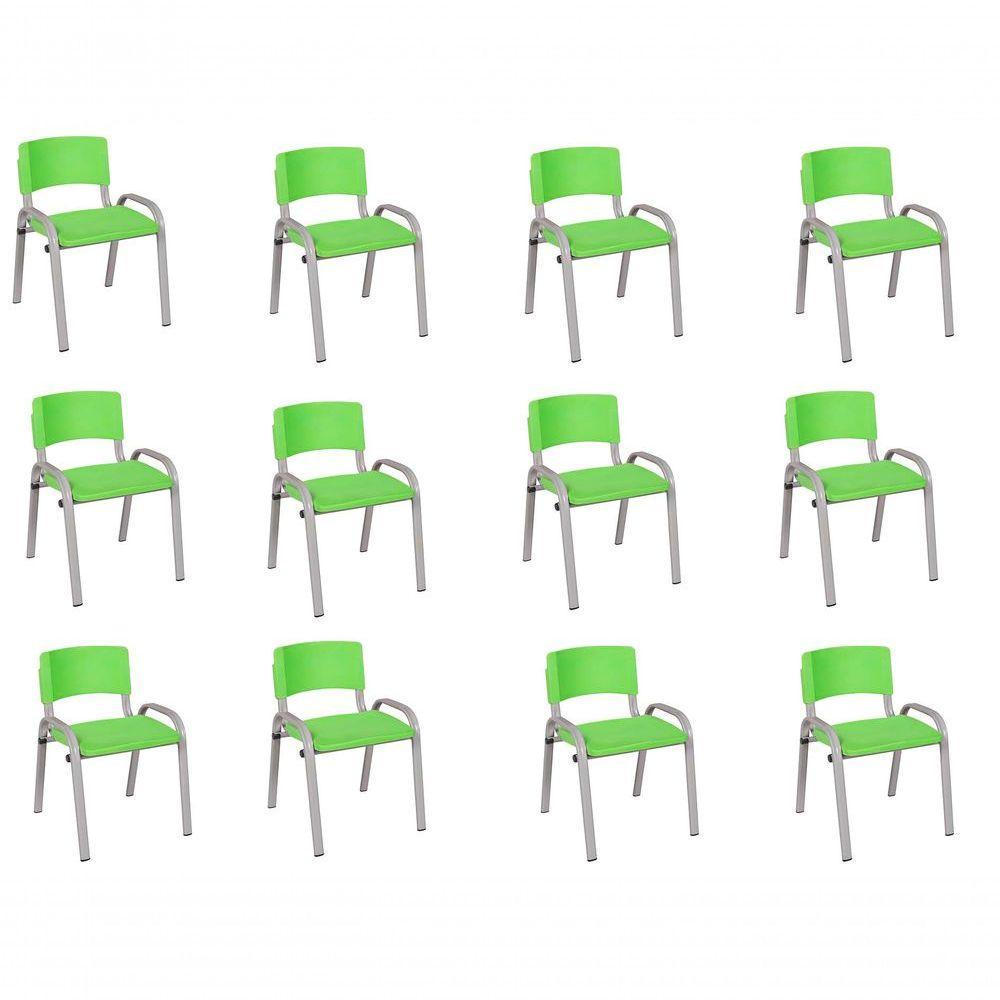 Kit 12 Cadeira Iso Infantil Creche, Escola Base Cinza Verde Claro - 1