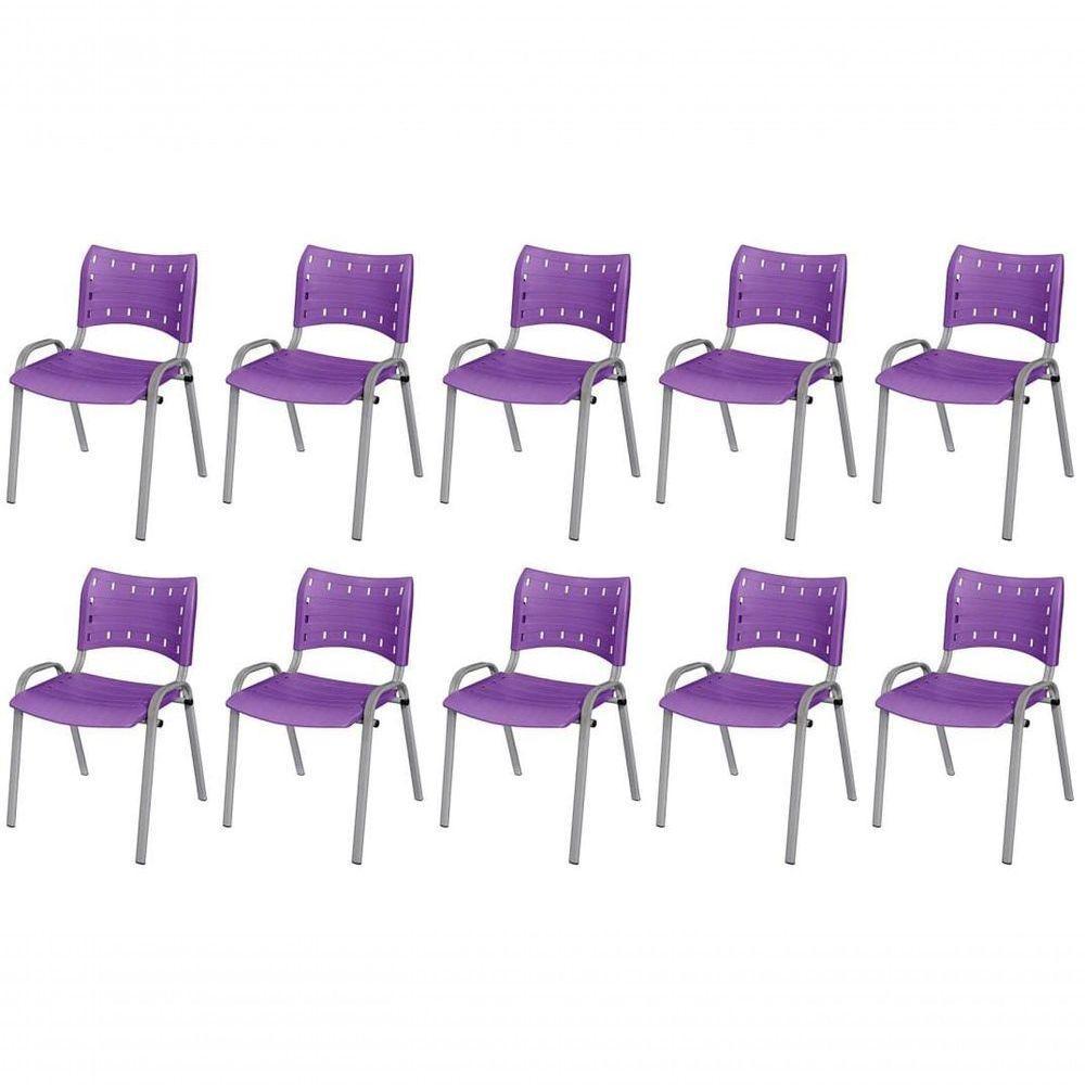 Cadeira Iso Base Cinza Escola, Escritório Violeta Kit 10 Un - 1