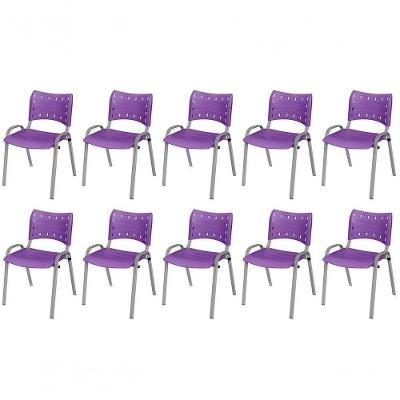 Cadeira Iso Base Cinza Escola, Escritório Violeta Kit 10 Un