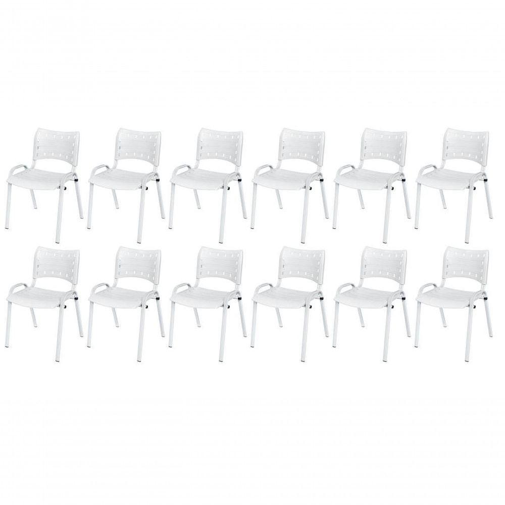 Cadeira Iso Base Branco Escola, Escritório Branco Kit 12 Un - 1