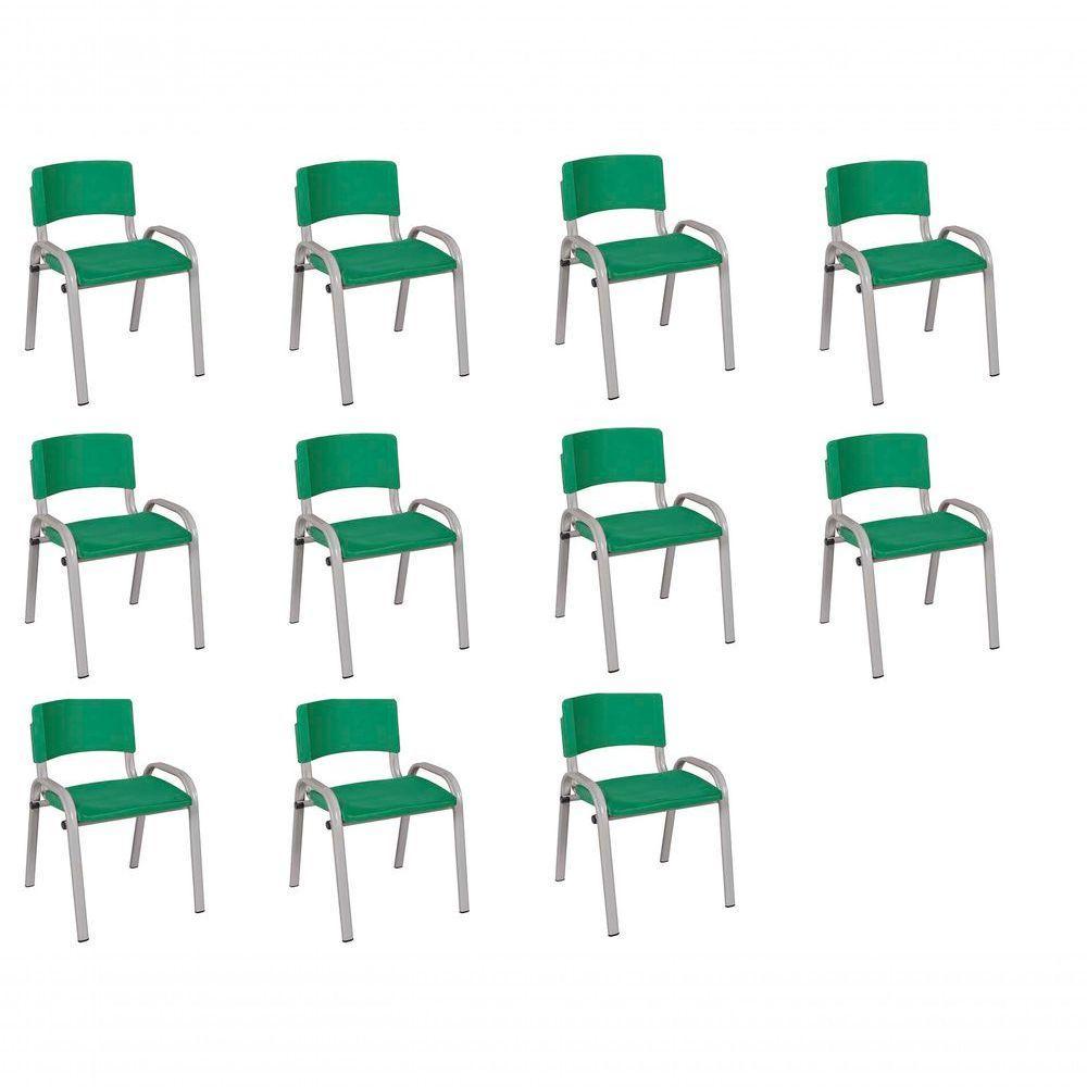 Kit 11 Cadeira Iso Infantil Creche, Escola Base Cinza Verde Escuro - 1