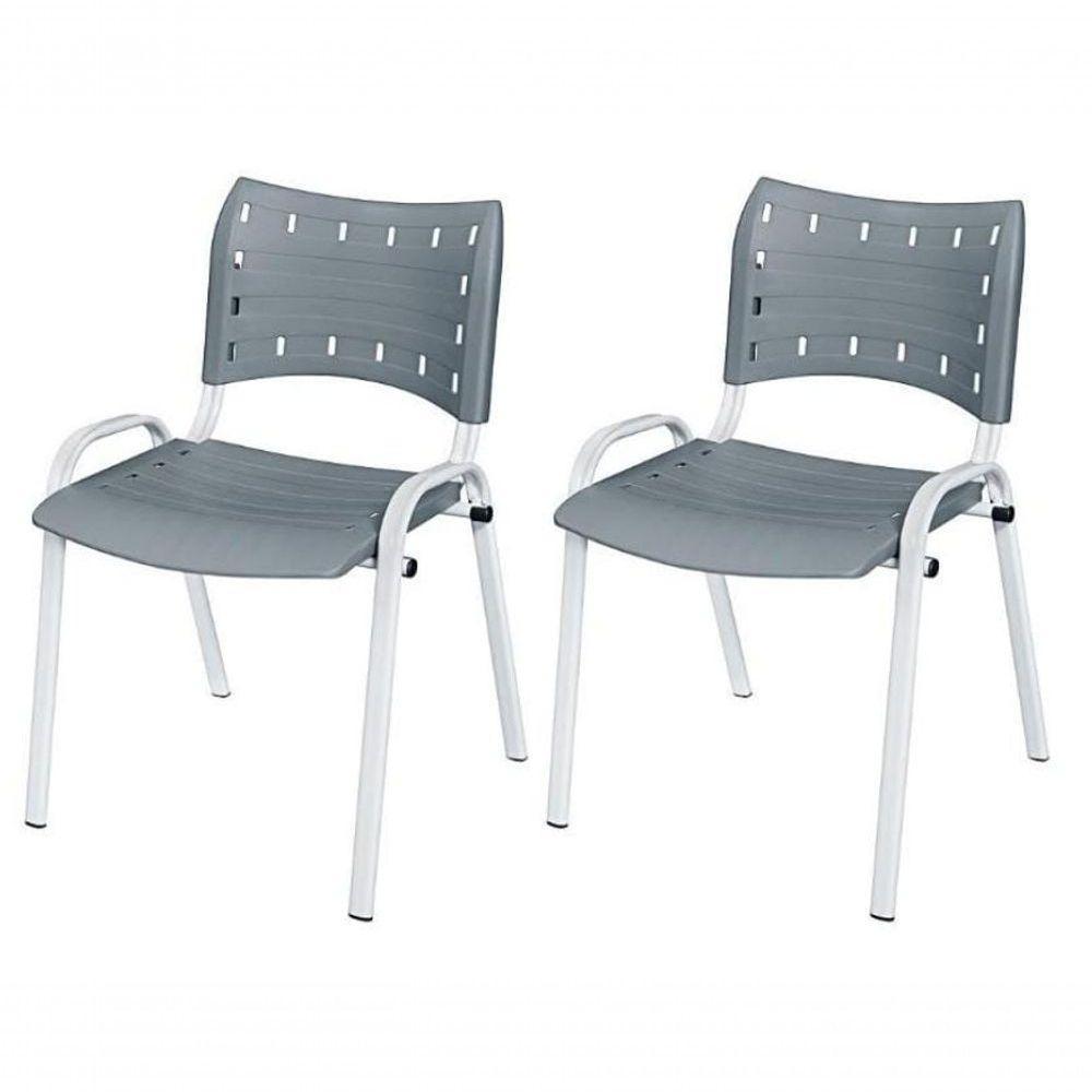 Cadeira Iso Base Branco Escola, Escritório Cinza - Kit 2 Un - 1