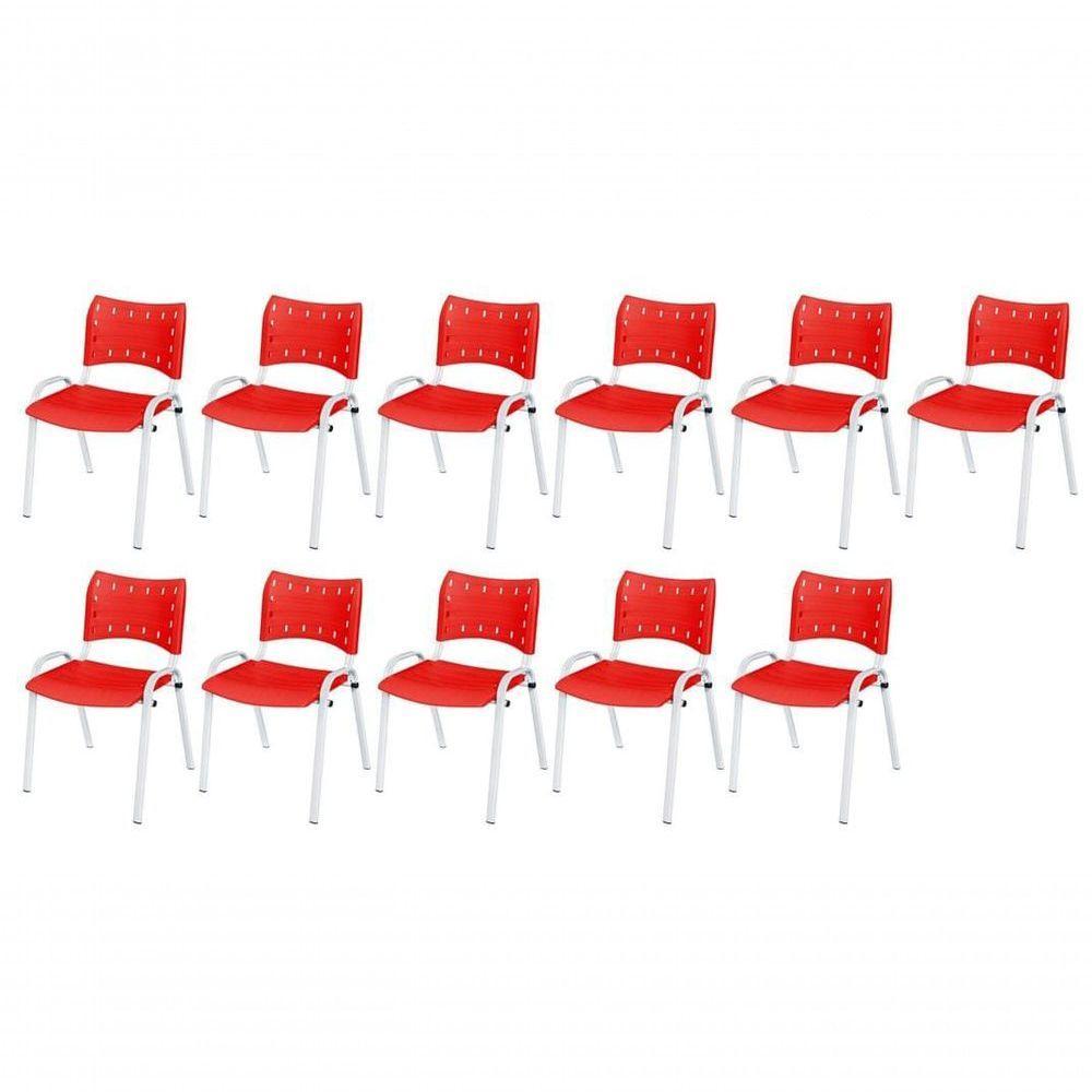 Cadeira Iso Base Branco Escola, Escritório Vermelho Kit 11 Un - 1