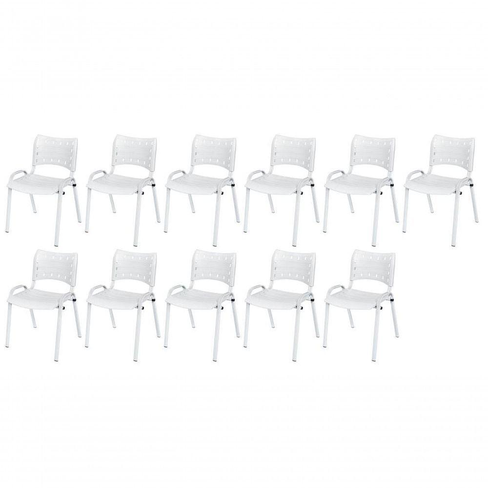 Cadeira Iso Base Branco Escola, Escritório Branco Kit 11 Un - 1