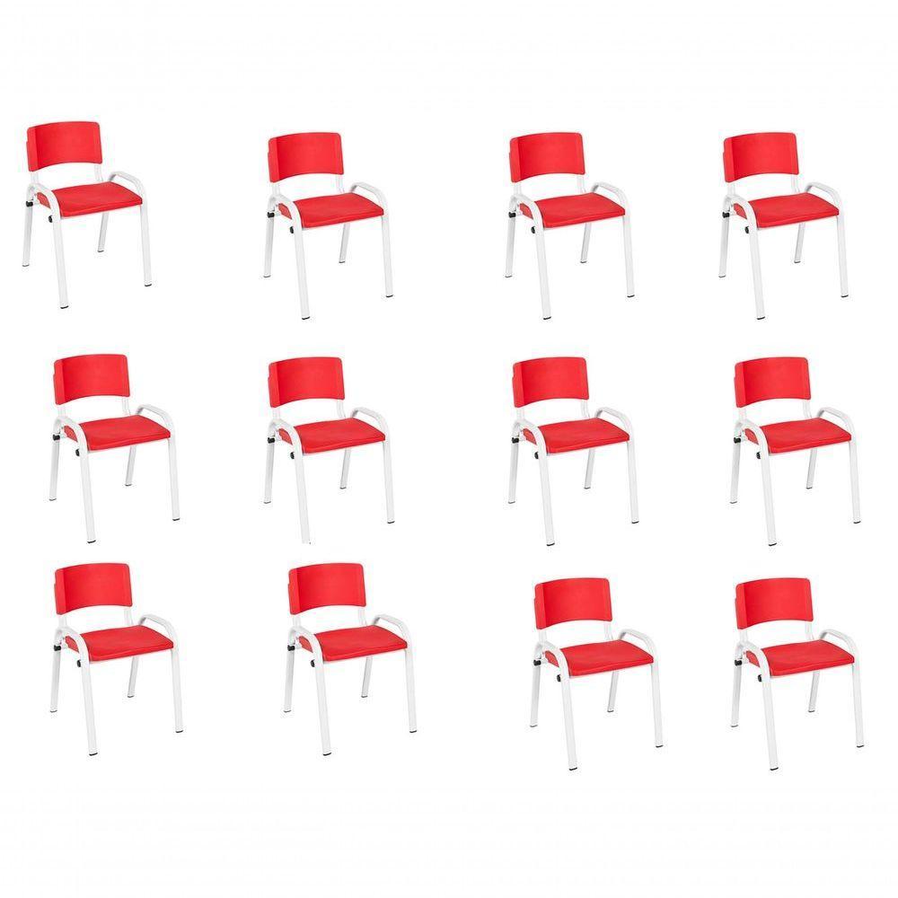 Kit 12 Cadeira Iso Infantil Creche, Escola Base Branco Vermelho - 1