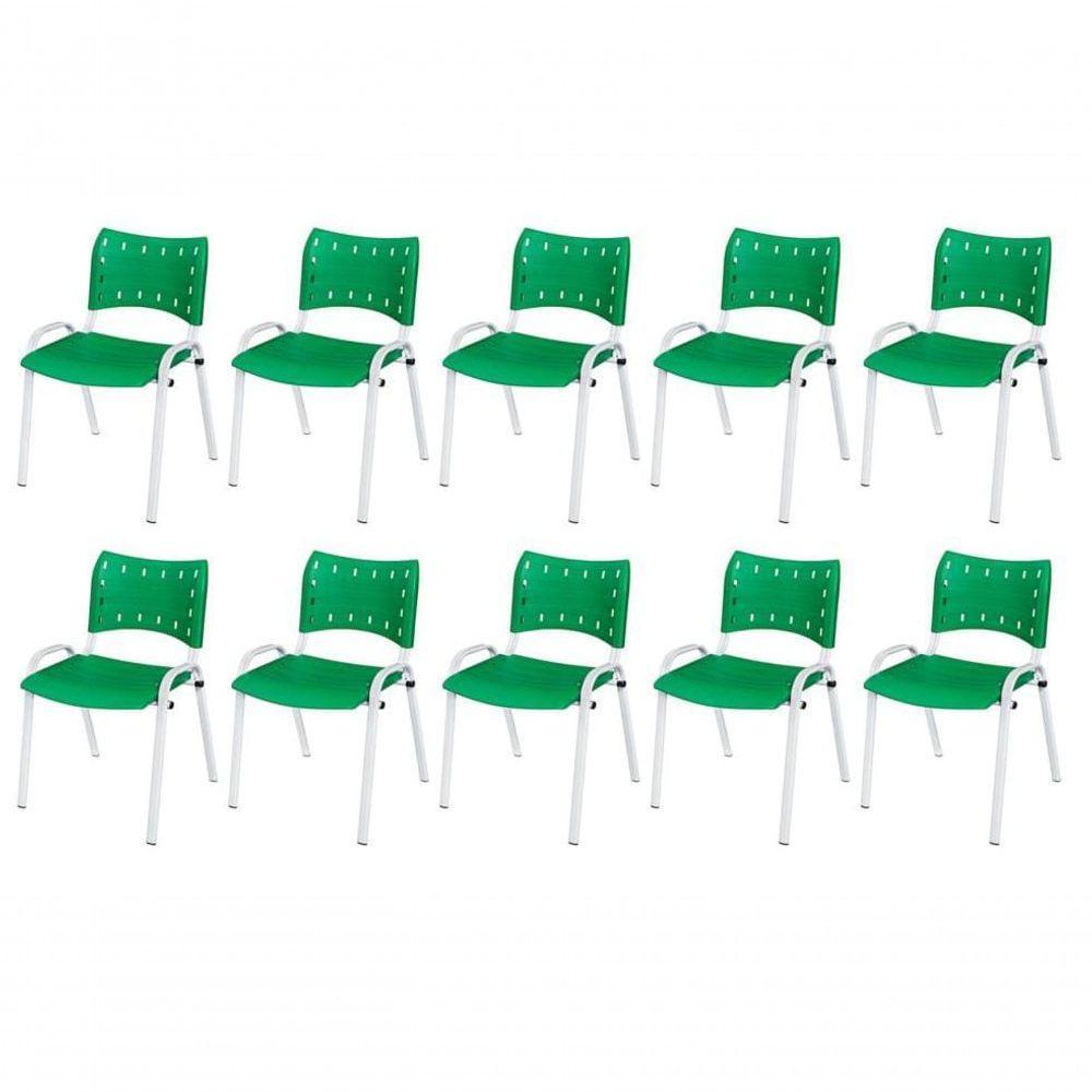 Cadeira Iso Base Branco Escola, Escritório Verde Kit 10 Un - 1