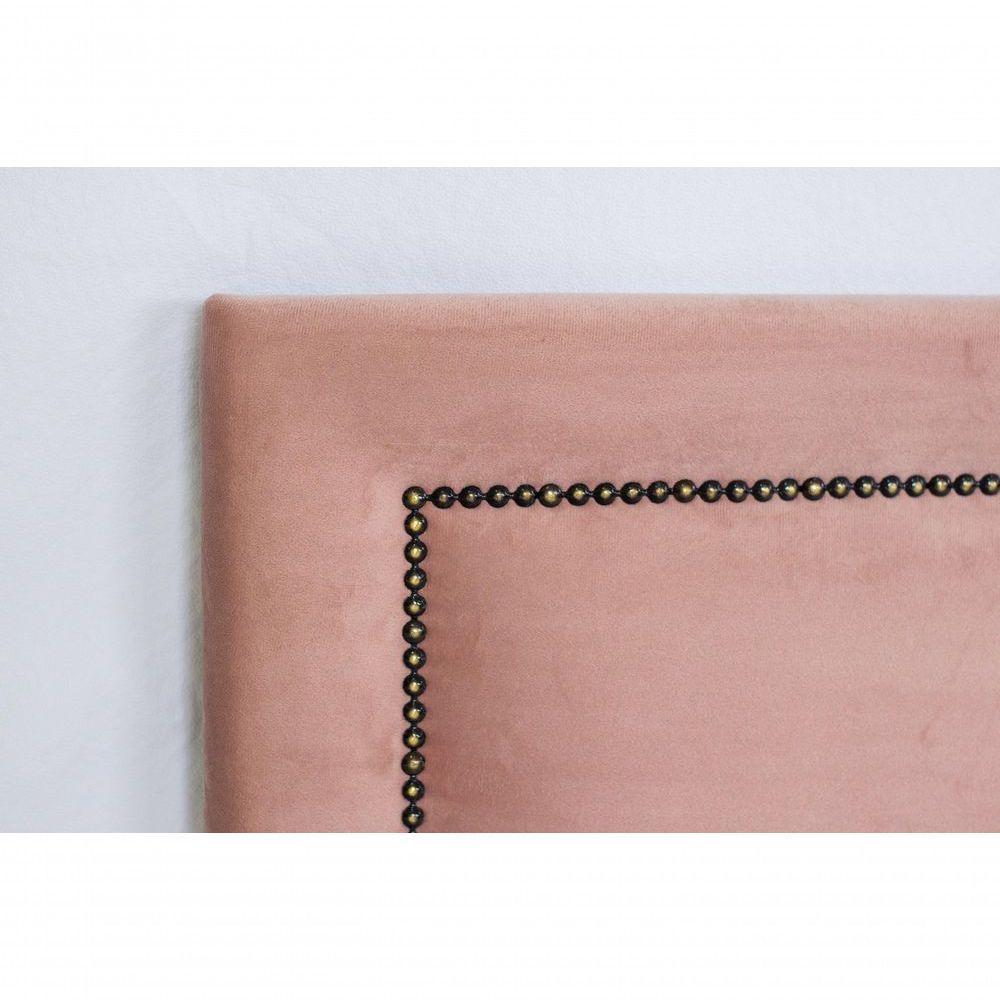 Cabeceira Casal Reta Luxo 140x60 Veludo Rosê - Tachas Fumê - 4