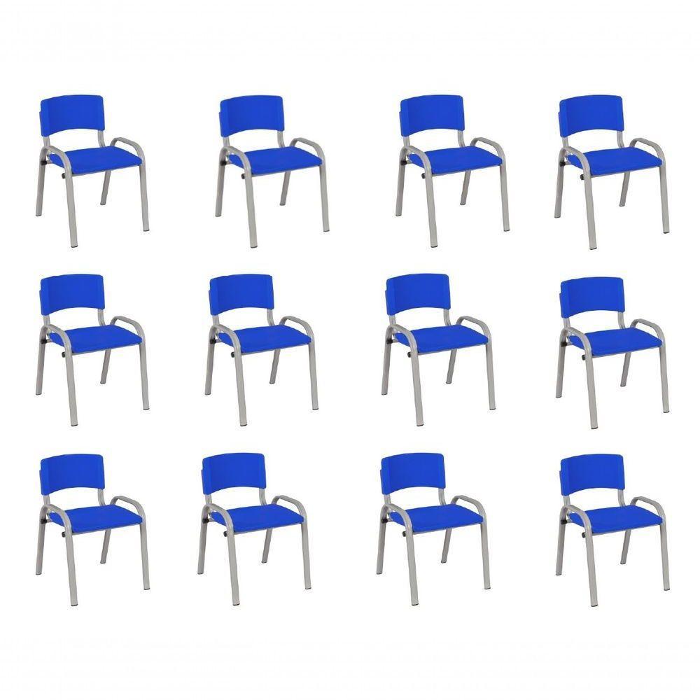 Kit 12 Cadeira Iso Infantil Creche, Escola Base Cinza Azul - 1