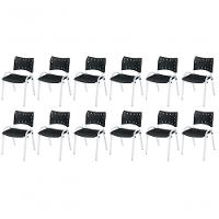 Cadeira Iso Base Branco Escola, Escritório Preto Kit 12 Un - 1