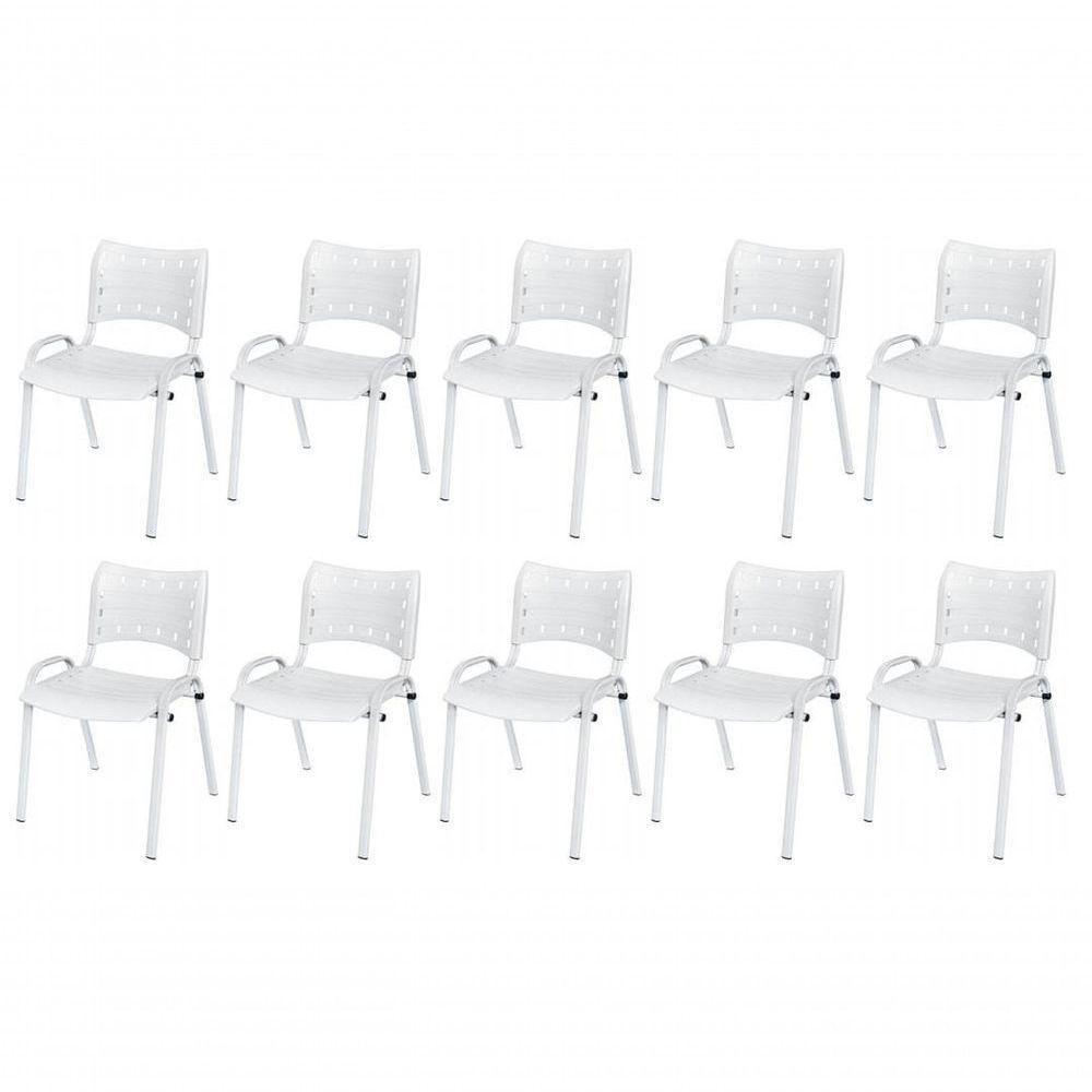 Cadeira Iso Base Branco Escola, Escritório Branco Kit 10 Un - 1