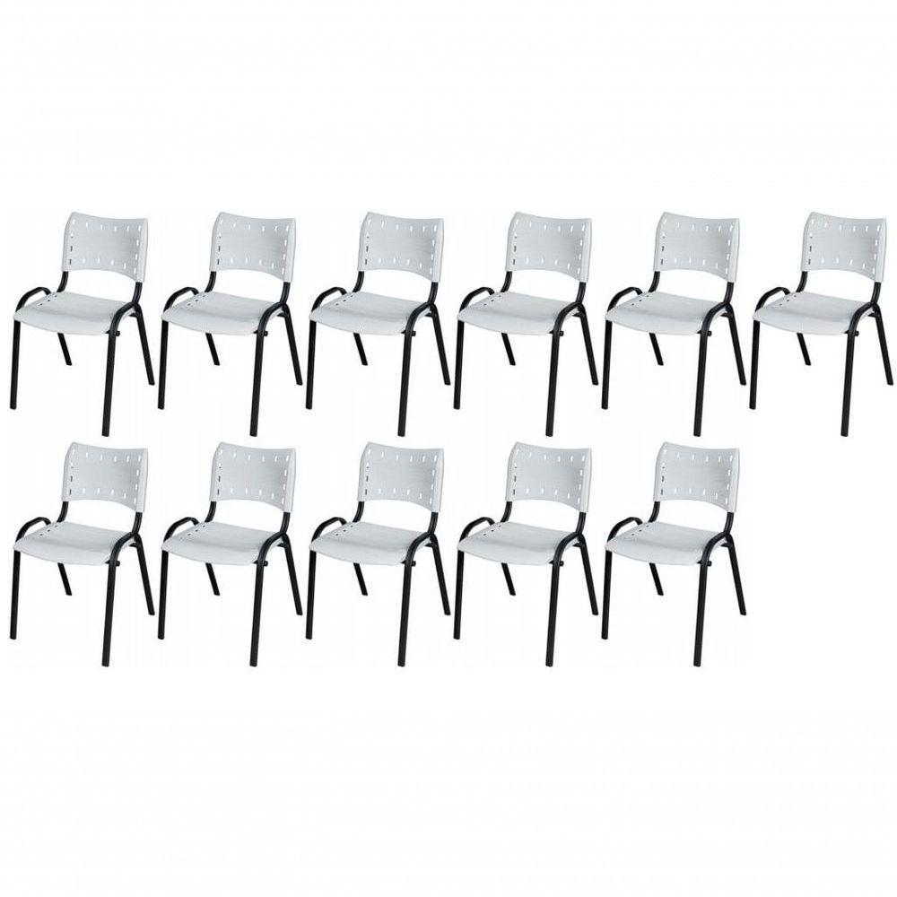 Cadeira Iso Base Preto Escola, Escritório Branco Kit 11 Un - 1