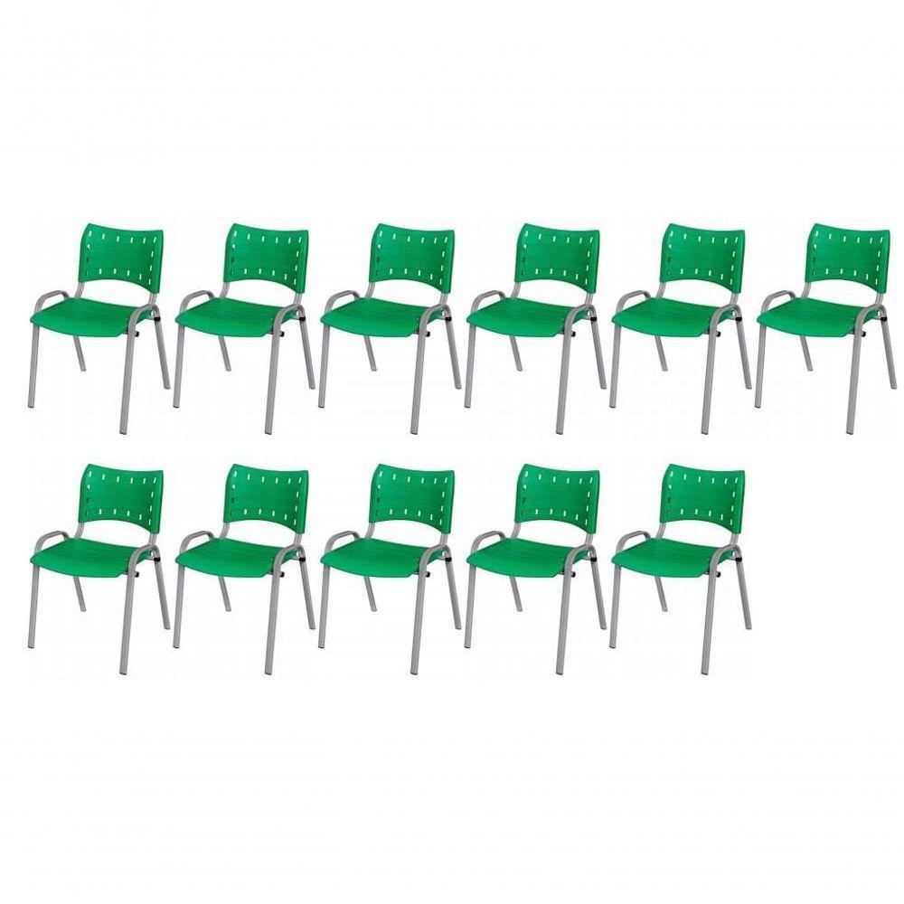 Cadeira Iso Base Cinza Escola, Escritório Verde Kit 11 Un - 1