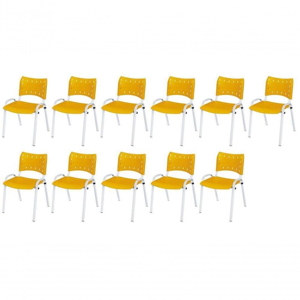 Cadeira Iso Base Branco Escola, Escritório Amarelo Kit 11 Un - 1