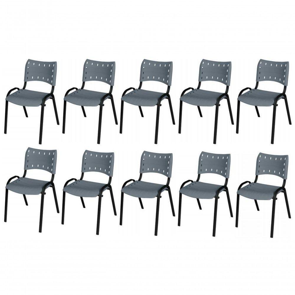 Cadeira Iso Base Preto Escola, Escritório Cinza - Kit 10 Un - 1